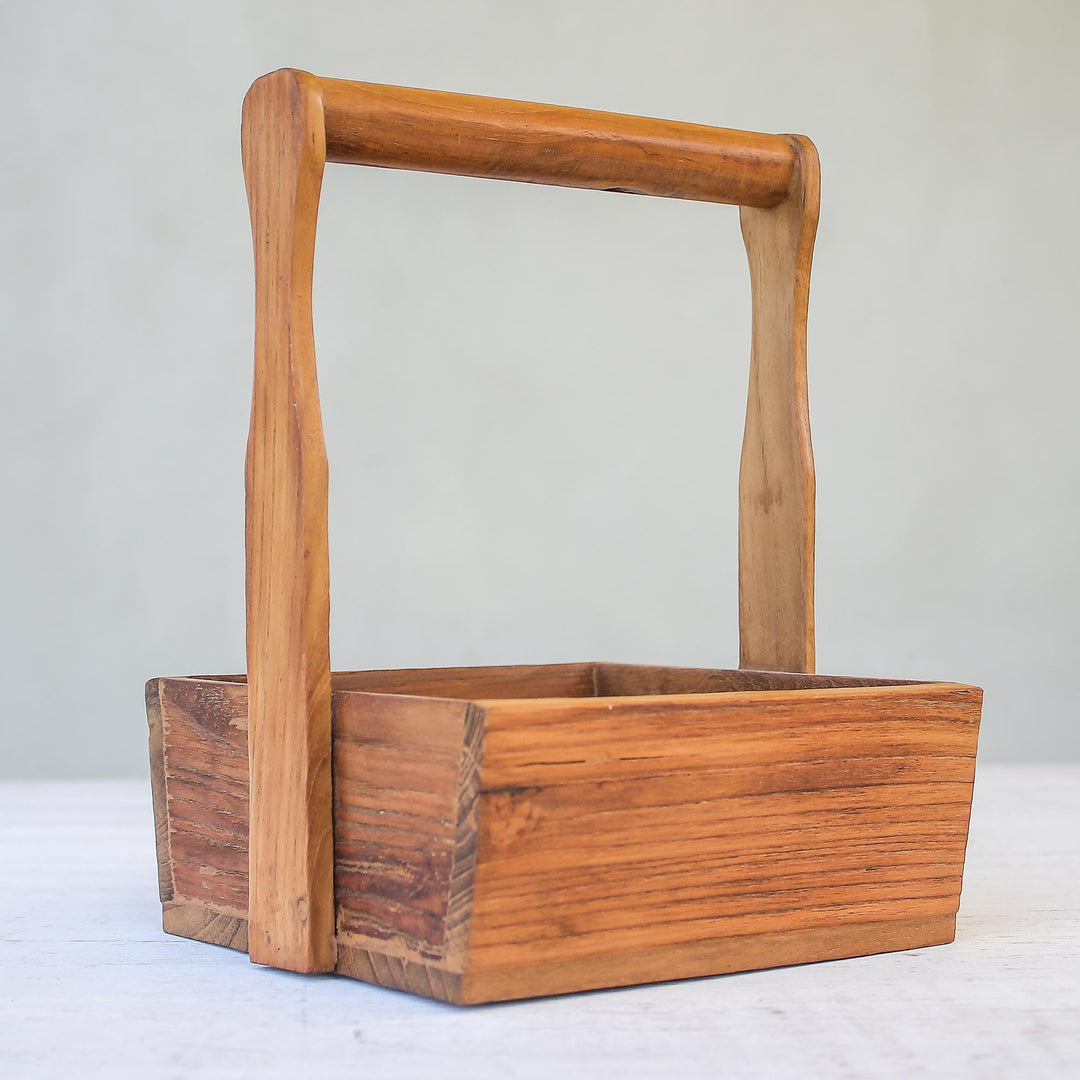 Handmade Teak Wood Basket Crafted in Thailand - Classic Holder