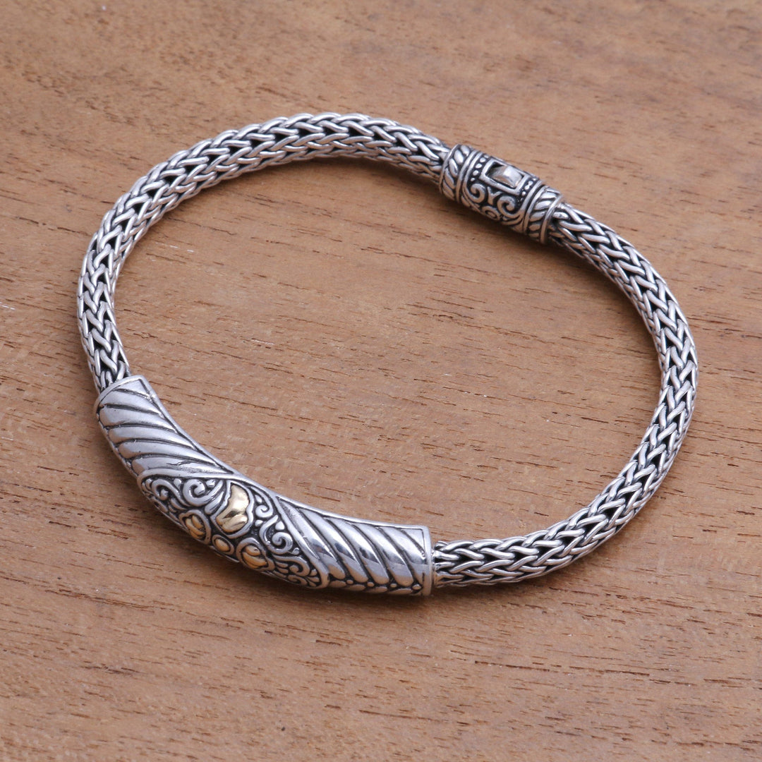 18k Gold Accented Sterling Silver Pendant Bracelet from Bali - Imperial Beauty