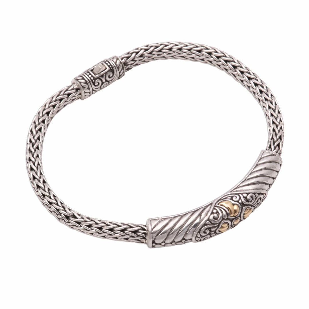 18k Gold Accented Sterling Silver Pendant Bracelet from Bali - Imperial Beauty