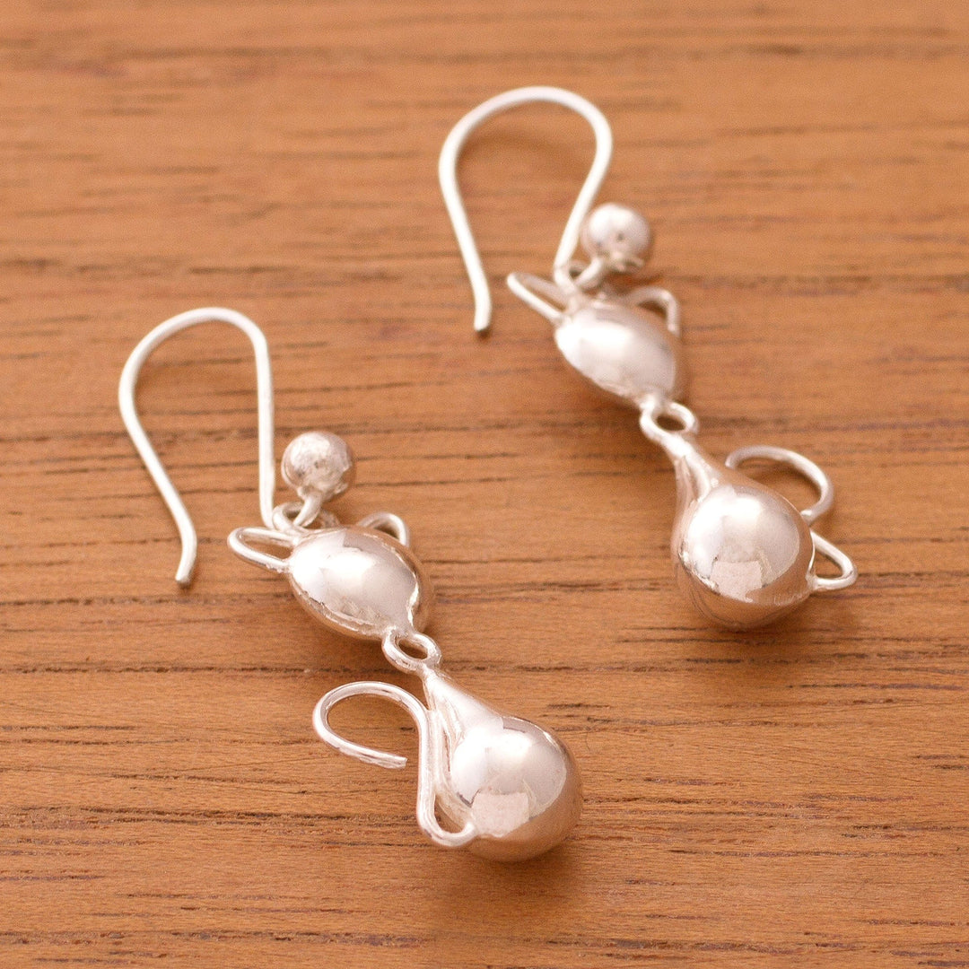 Cat-Themed Sterling Silver Dangle Earrings from Peru - Delightful Cat