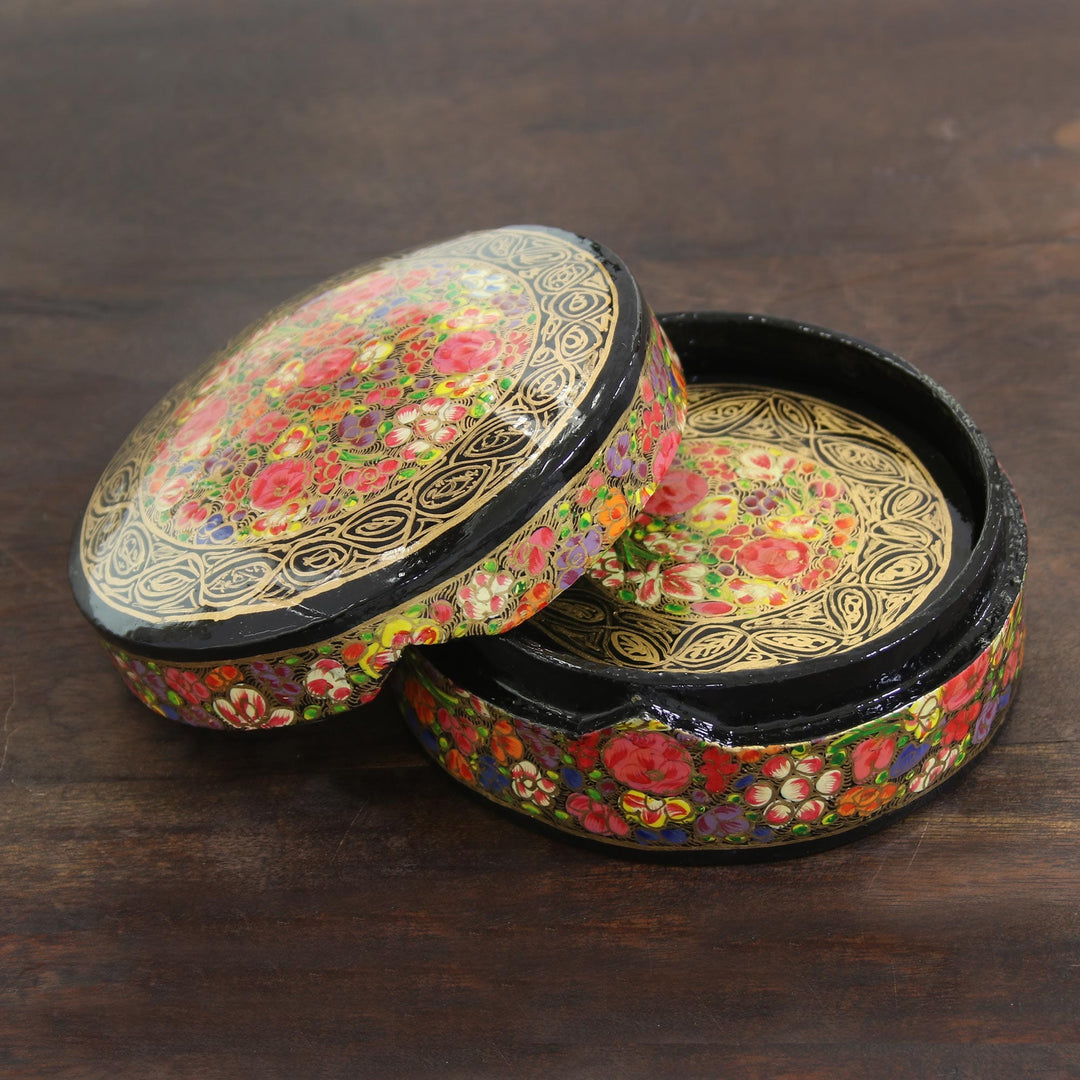 Set of 6 Papier Mache Coasters with Intricate Floral Motifs - Floral Intricacy