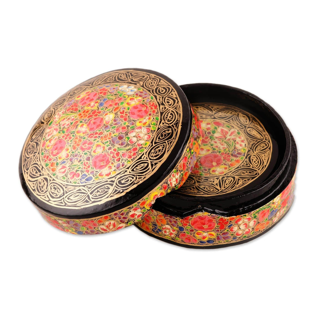 Set of 6 Papier Mache Coasters with Intricate Floral Motifs - Floral Intricacy