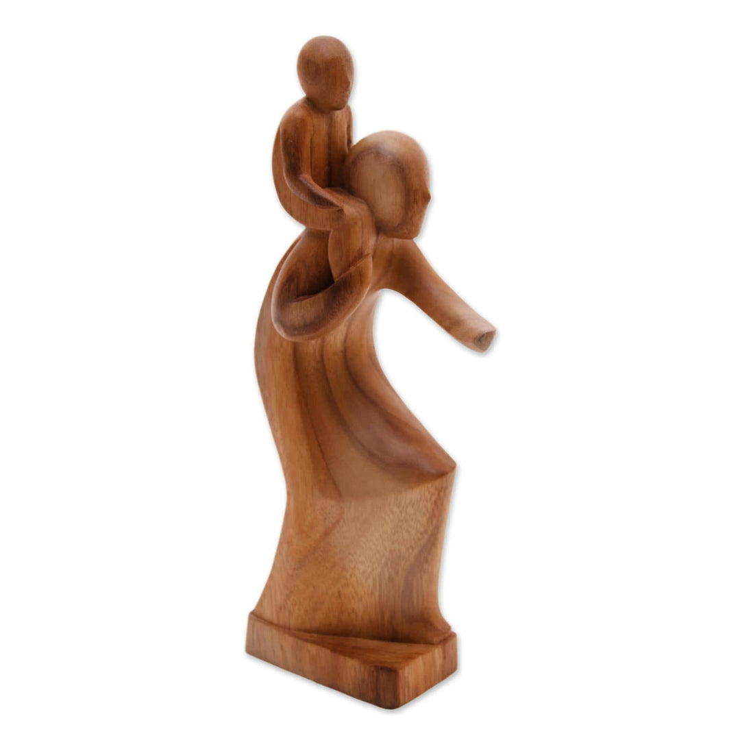 Hand-Carved Suar Wood Father and Child Sculpture from Bali - Father Material