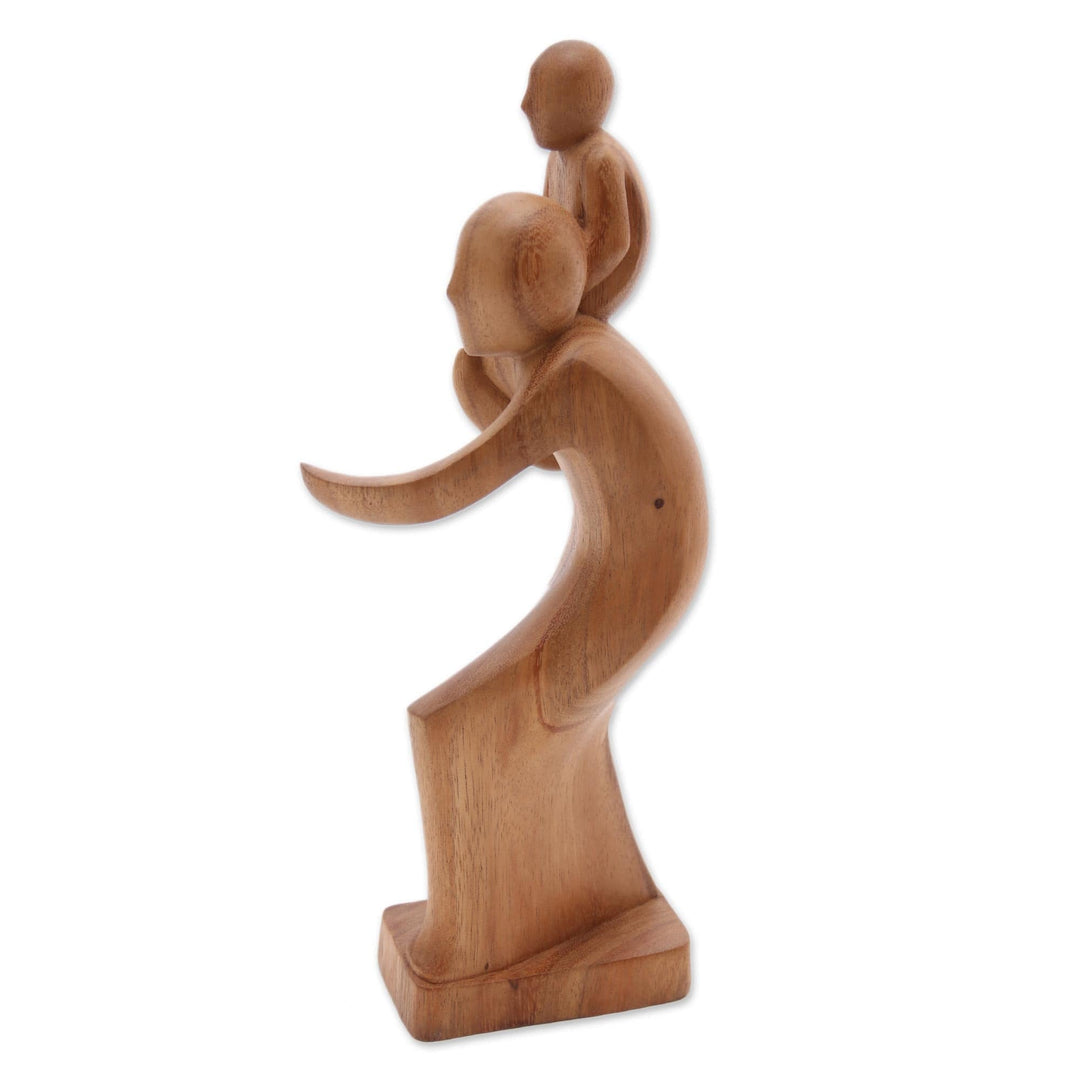 Hand-Carved Suar Wood Father and Child Sculpture from Bali - Father Material