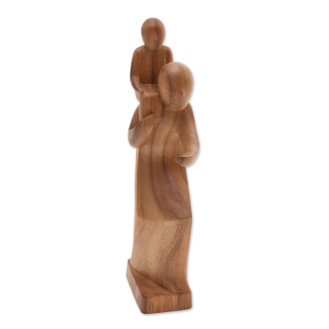 Hand-Carved Suar Wood Father and Child Sculpture from Bali - Father Material