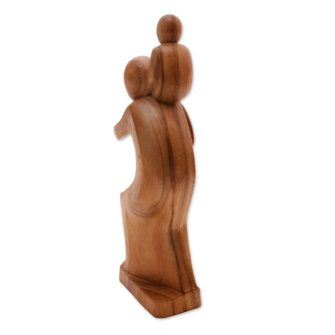 Hand-Carved Suar Wood Father and Child Sculpture from Bali - Father Material