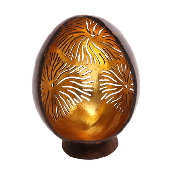 Firework Pattern Coconut Shell Catchall from Bali - Golden Fireworks