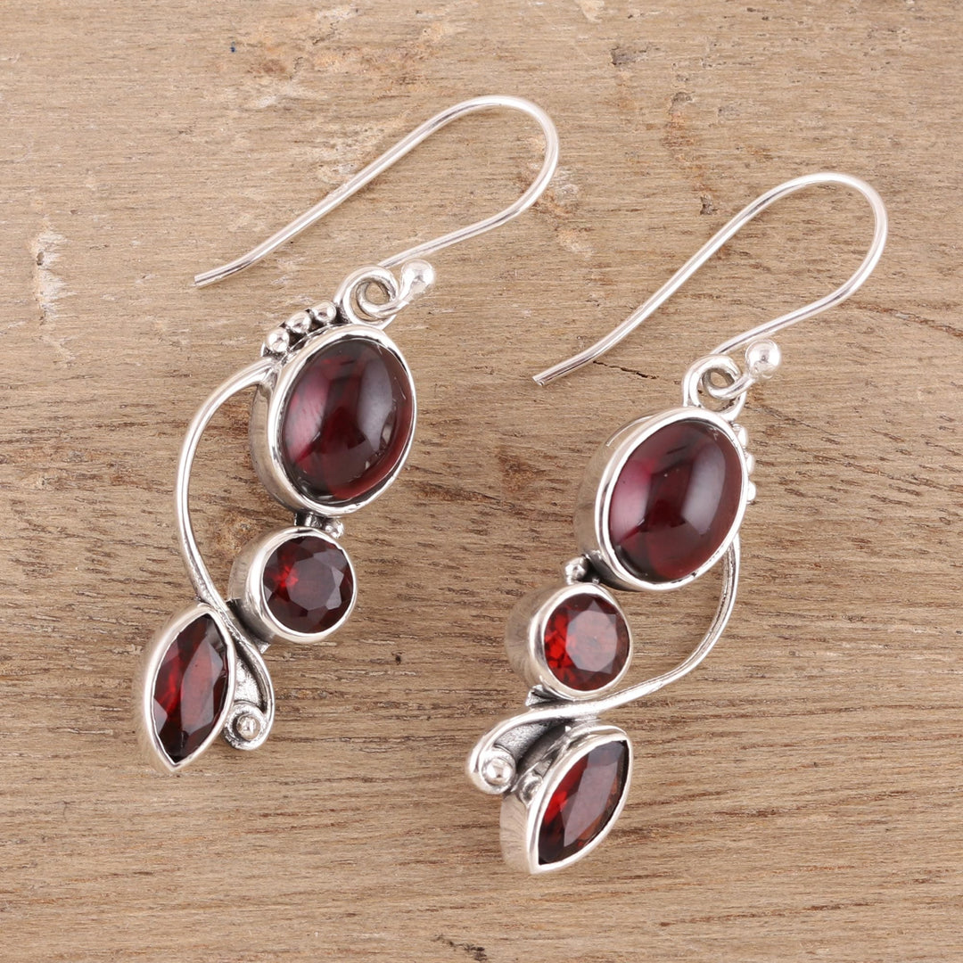 Glamorous Natural Garnet Dangle Earrings from India - Classic Glamour
