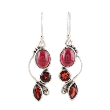 Glamorous Natural Garnet Dangle Earrings from India - Classic Glamour