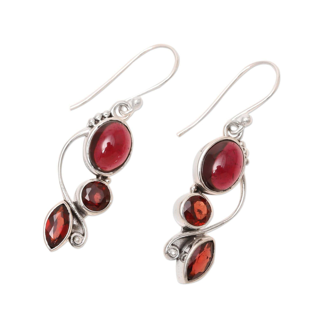 Glamorous Natural Garnet Dangle Earrings from India - Classic Glamour