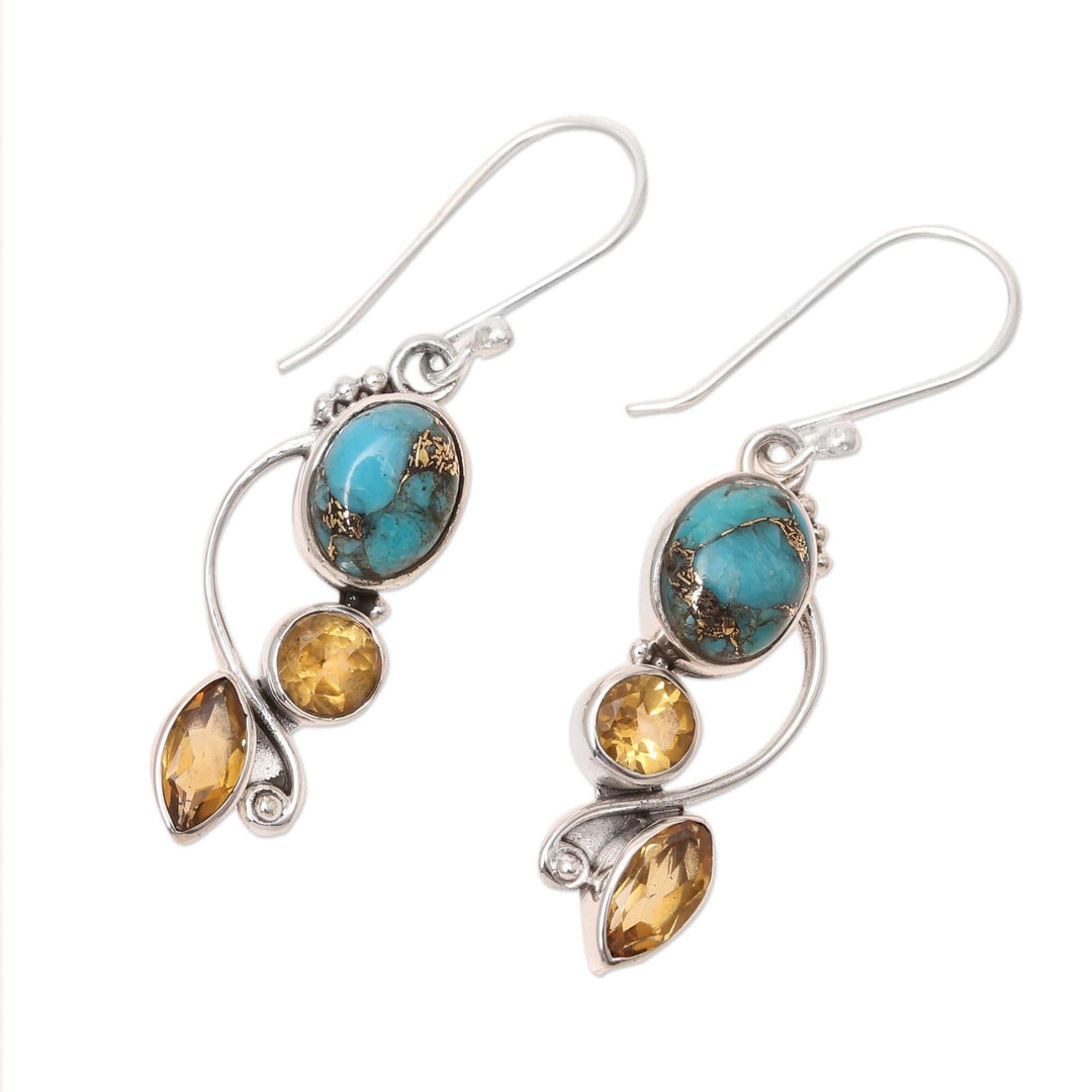 Faceted Citrine and Composite Turquoise Dangle Earrings - Classic Glamour