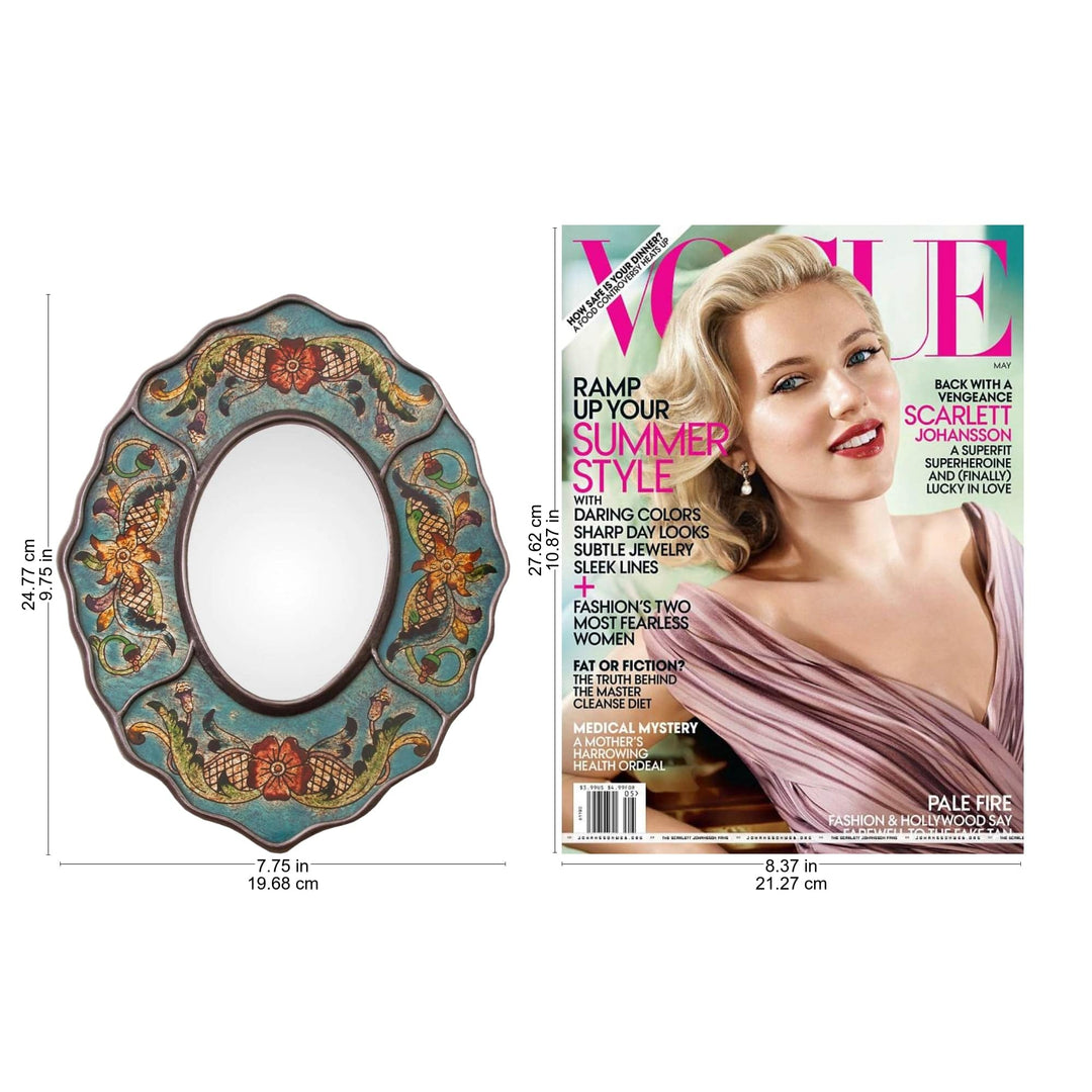 Turquoise Floral Reverse-Painted Glass Wall Mirror from Peru - Turquoise Colonial Wreath