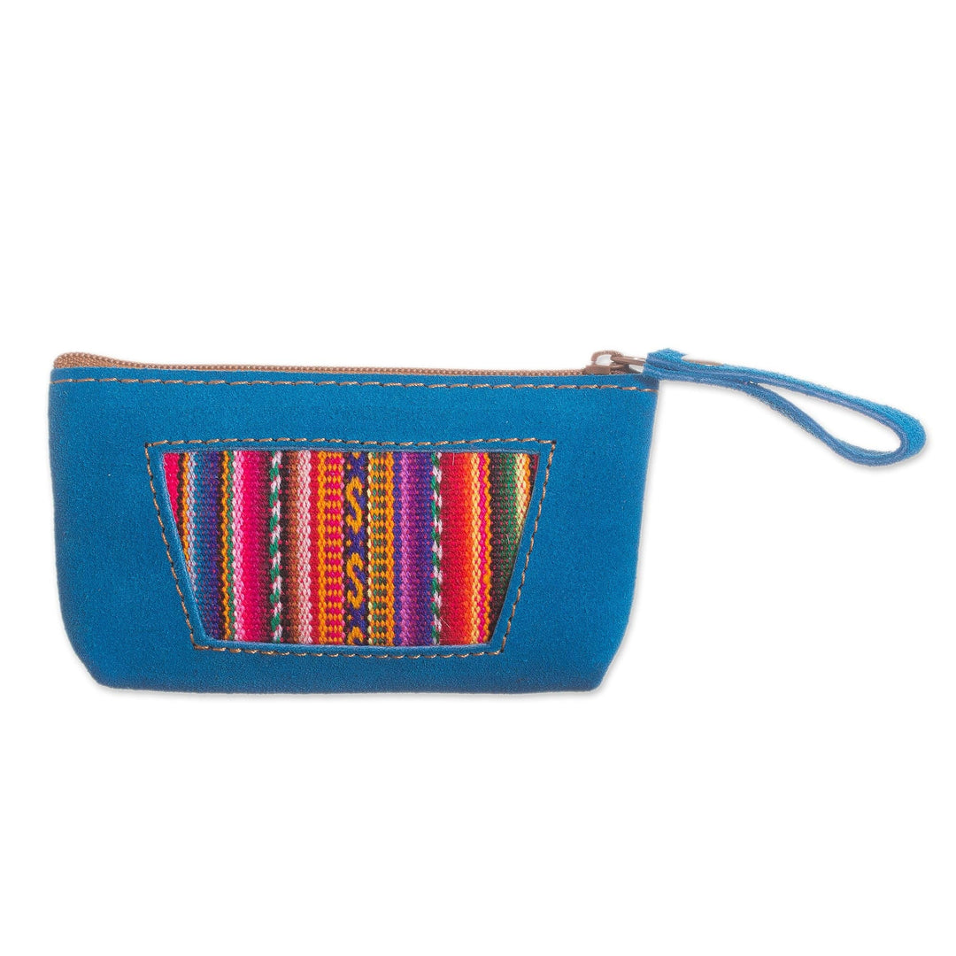 Wool Accented Turquoise Suede Coin Purse from Peru - Inca Turquoise