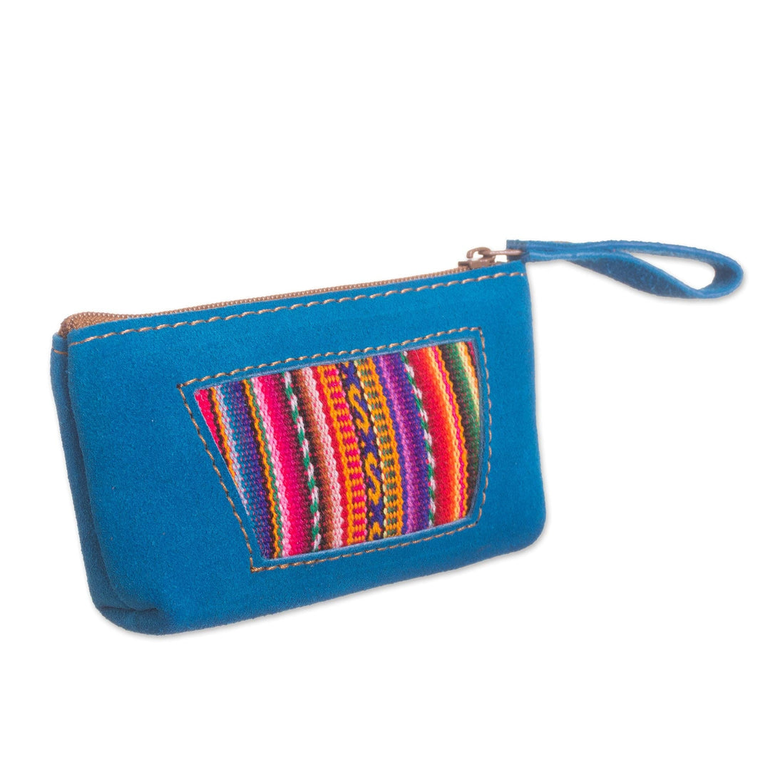 Wool Accented Turquoise Suede Coin Purse from Peru - Inca Turquoise