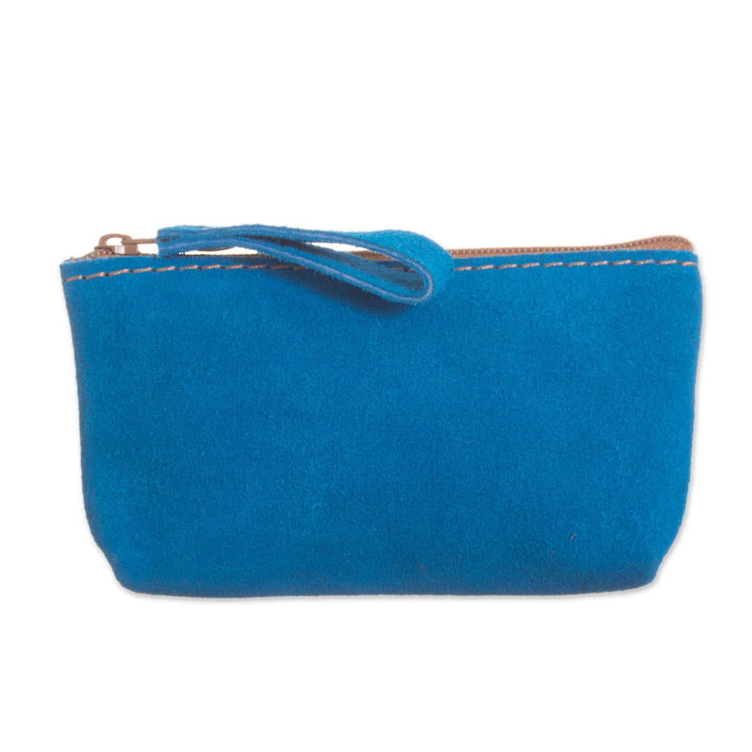Wool Accented Turquoise Suede Coin Purse from Peru - Inca Turquoise
