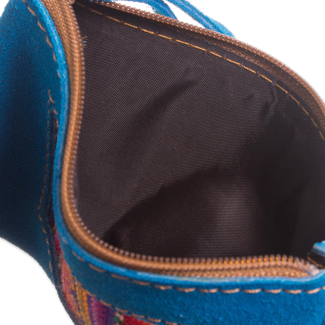Wool Accented Turquoise Suede Coin Purse from Peru - Inca Turquoise