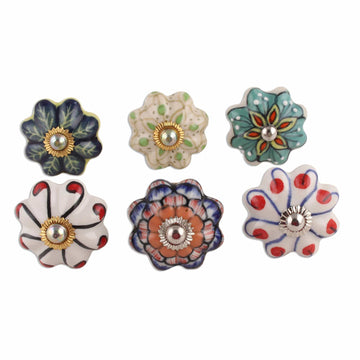 Floral Ceramic Knobs Crafted in (Set of 6) - Floral Homestead