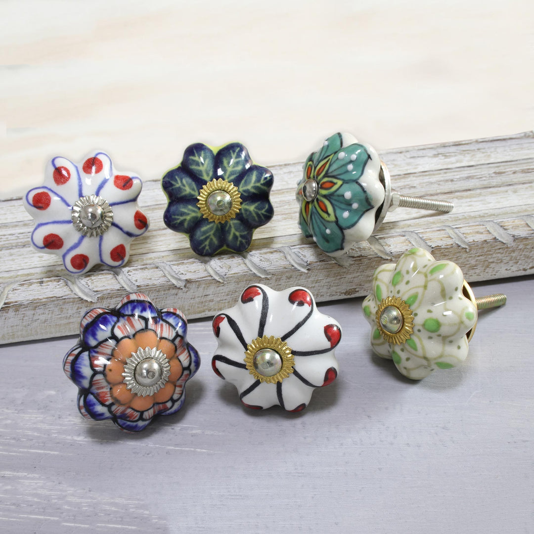 Floral Ceramic Knobs Crafted in (Set of 6) - Floral Homestead