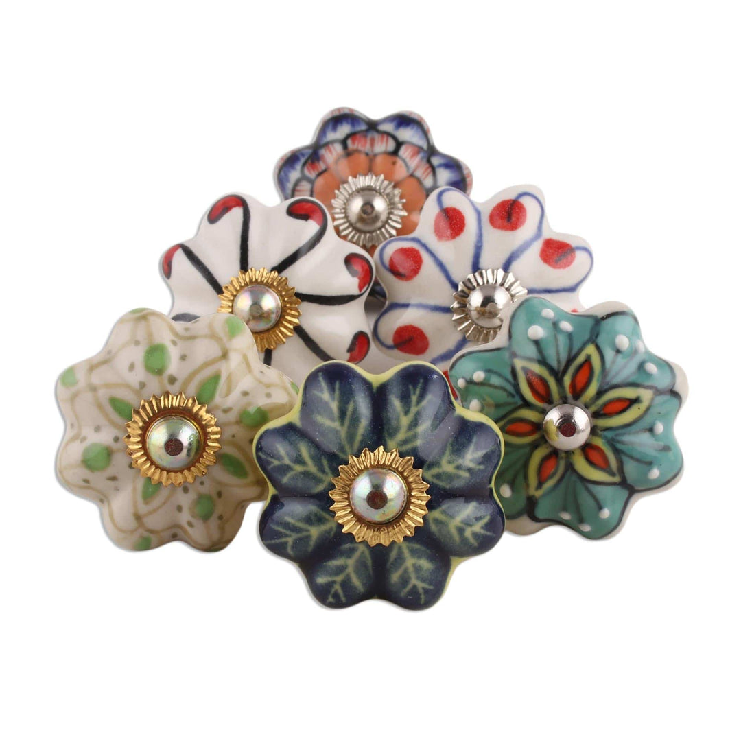 Floral Ceramic Knobs Crafted in (Set of 6) - Floral Homestead
