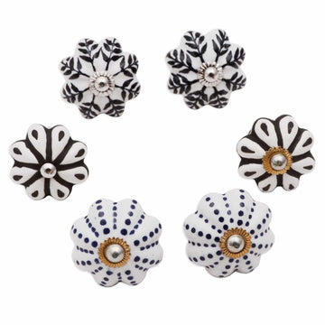 Floral Ceramic Knobs with Hand-Painted Designs (Set of 6) - Flowery Union