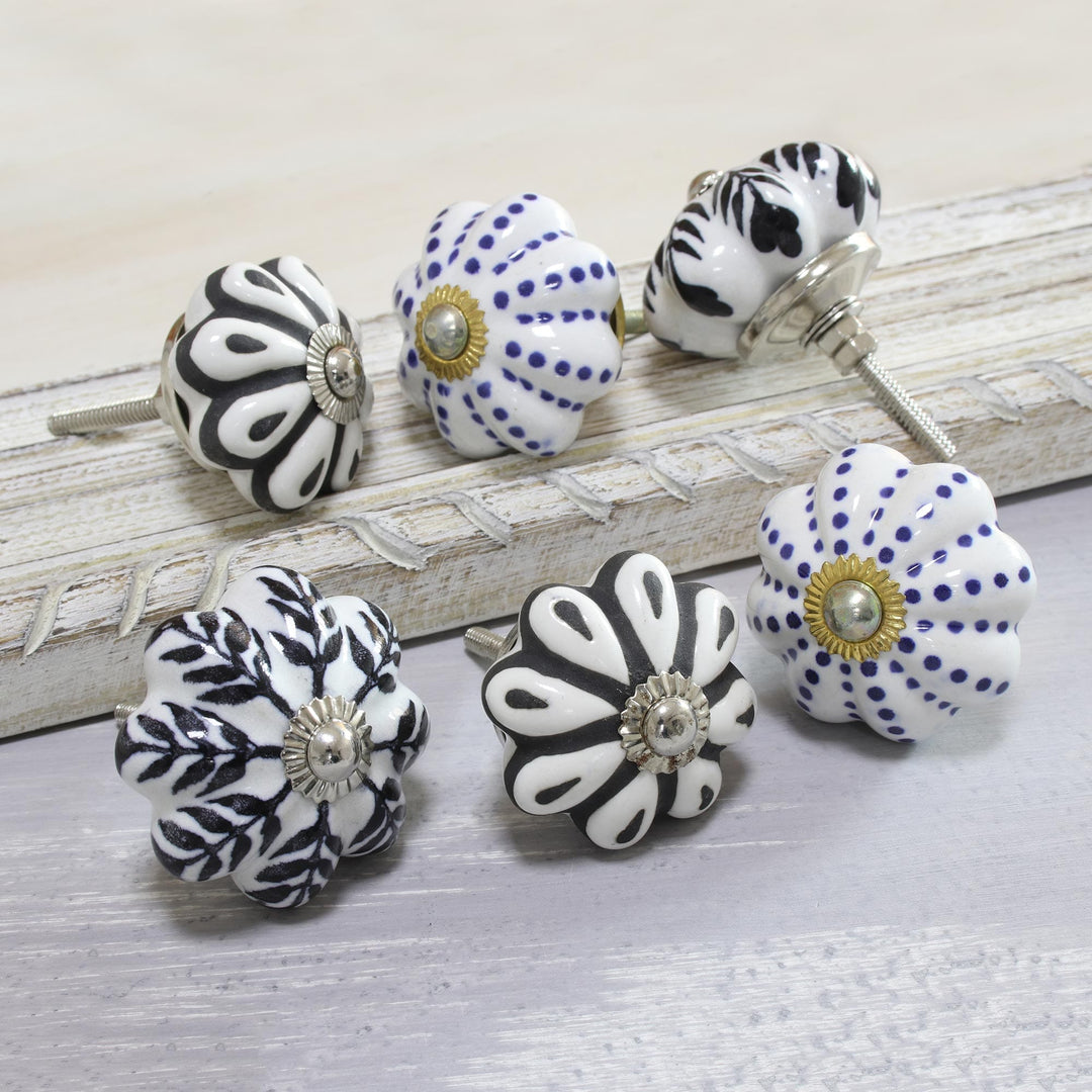 Floral Ceramic Knobs with Hand-Painted Designs (Set of 6) - Flowery Union