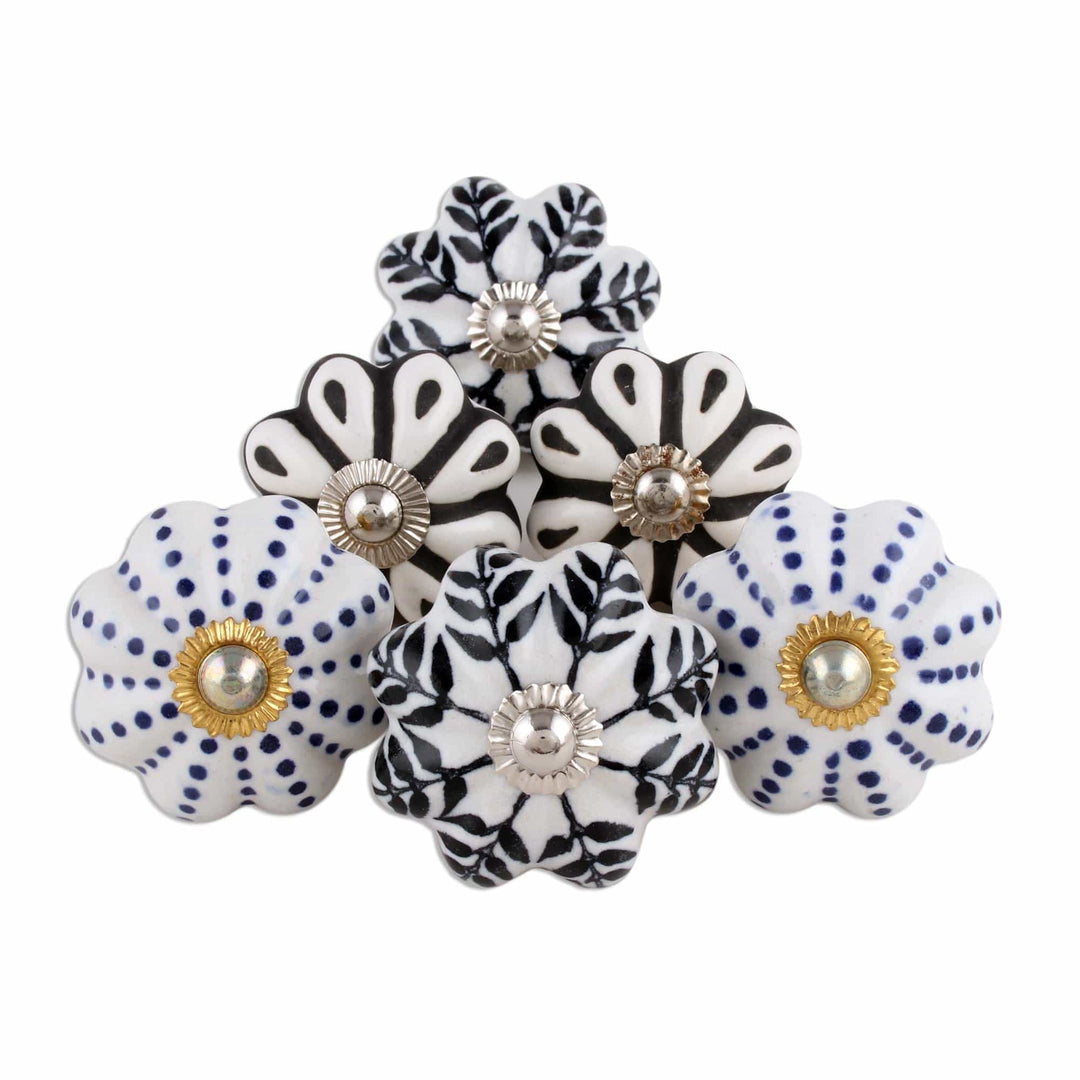 Floral Ceramic Knobs with Hand-Painted Designs (Set of 6) - Flowery Union