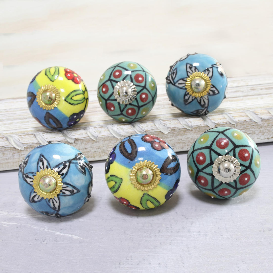 Vibrant Floral Ceramic Knobs (Set of 6) - Charming Globes