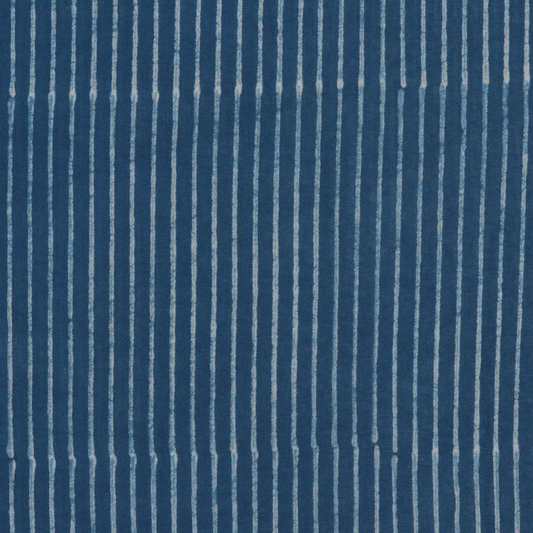 Striped Block-Printed Cotton Shawl in Indigo from India - Indigo Stripes