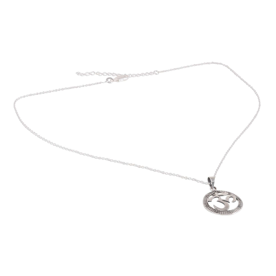 Sterling Silver Om Pendant Necklace - Meditative Medallion