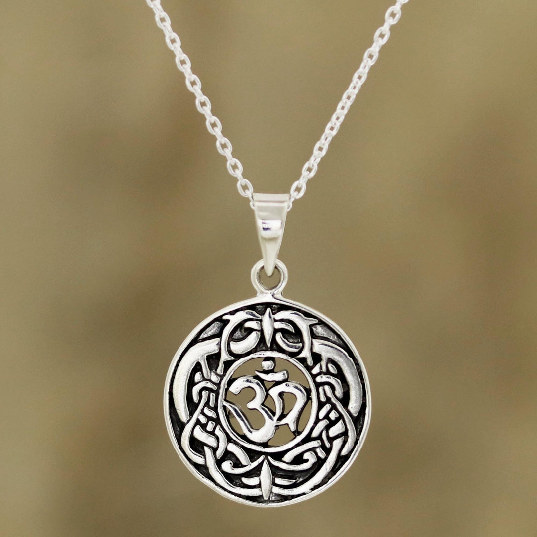 Celtic Om Sterling Silver Pendant Necklace from India - Om Pattern