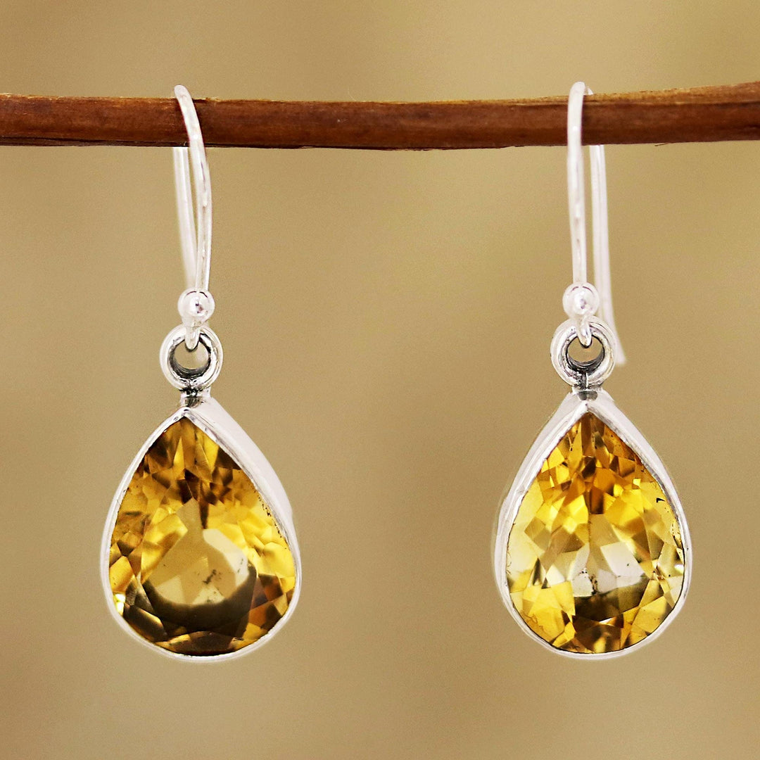 9-Carat Teardrop Citrine Dangle Earrings from India - Yellow Glimmer