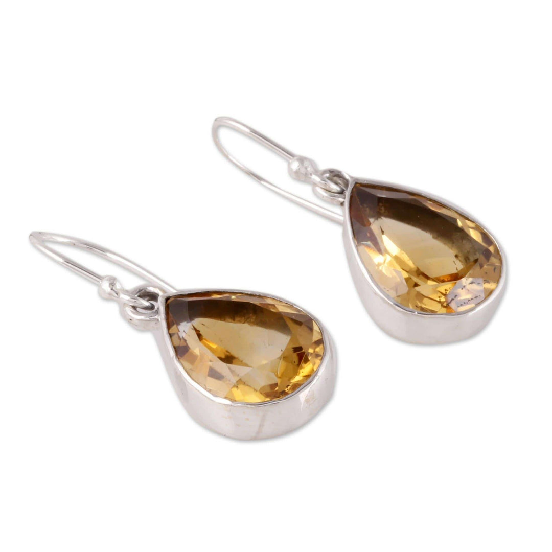 9-Carat Teardrop Citrine Dangle Earrings from India - Yellow Glimmer