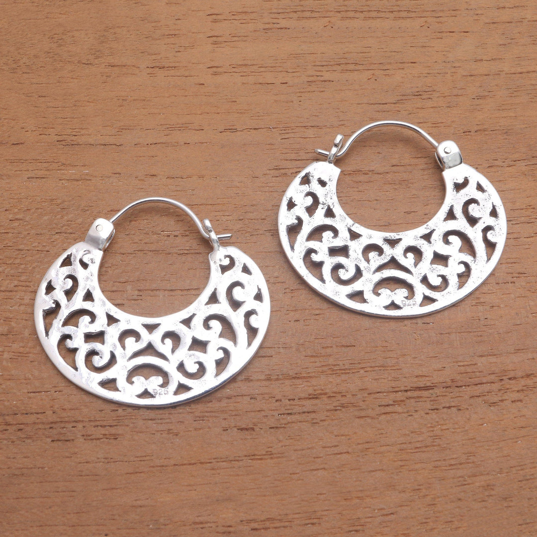 Openwork Sterling Silver Hoop Earrings from Bali - Beautiful Curves