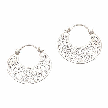 Openwork Sterling Silver Hoop Earrings from Bali - Beautiful Curves