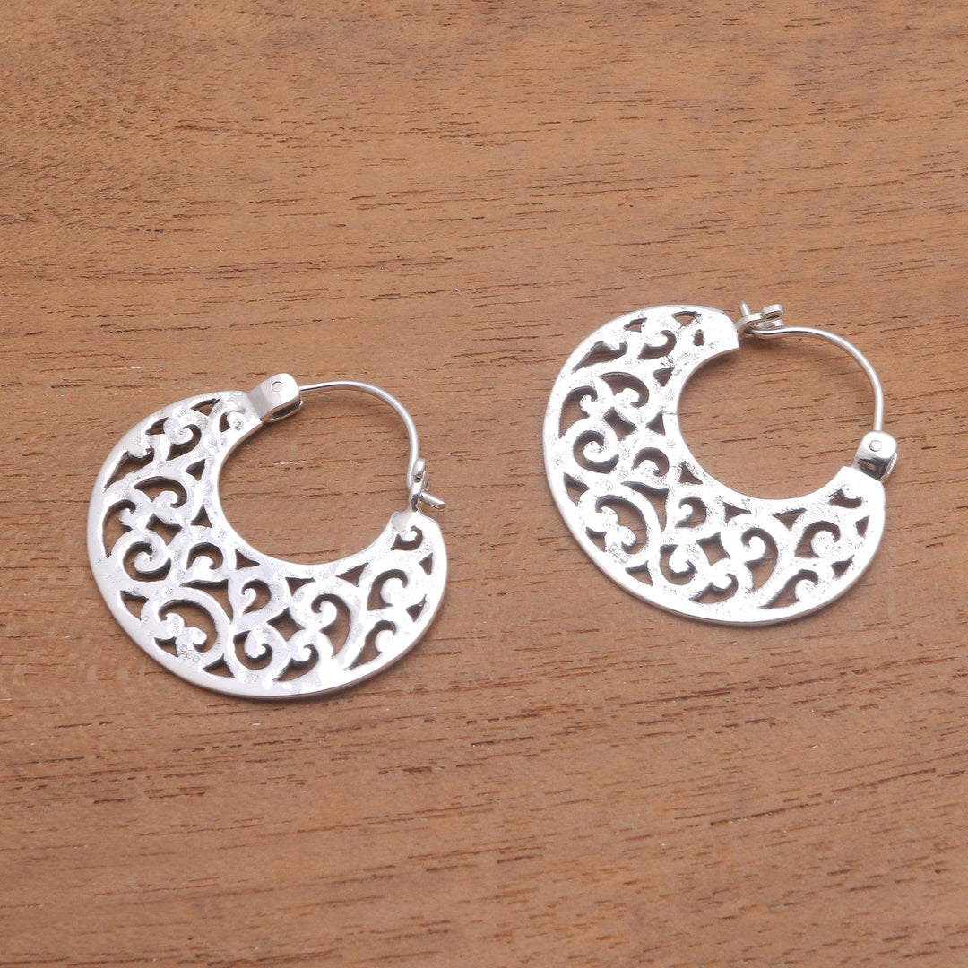 Openwork Sterling Silver Hoop Earrings from Bali - Beautiful Curves