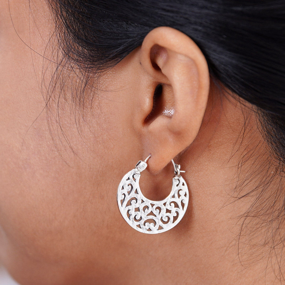 Openwork Sterling Silver Hoop Earrings from Bali - Beautiful Curves