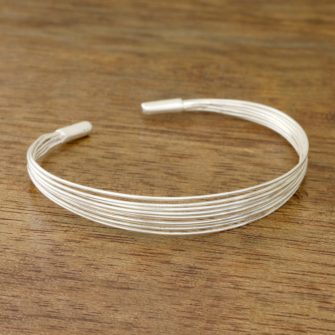 Sterling Silver Cuff Bracelet Crafted in India - Gleaming Delight
