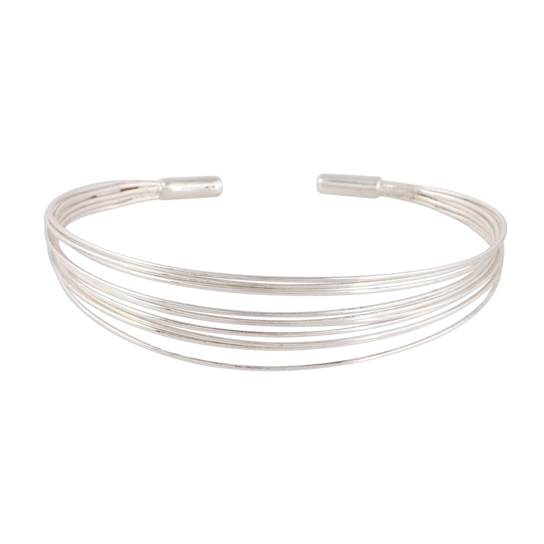 Sterling Silver Cuff Bracelet Crafted in India - Gleaming Delight