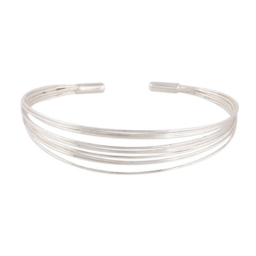 Sterling Silver Cuff Bracelet Crafted in India - Gleaming Delight