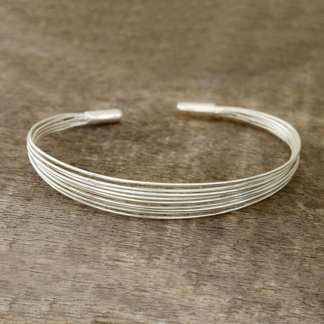 Sterling Silver Cuff Bracelet Crafted in India - Gleaming Delight