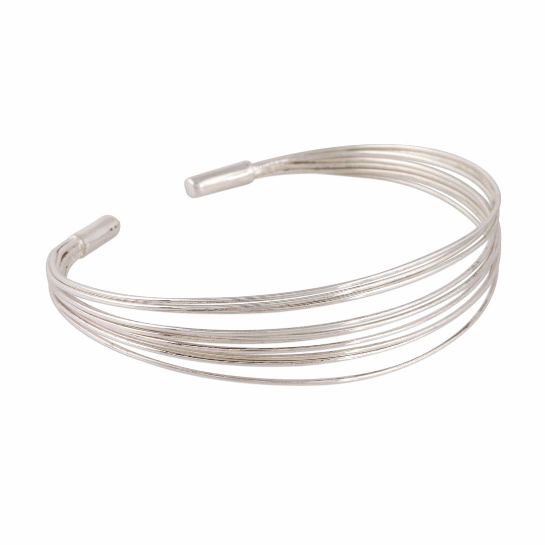 Sterling Silver Cuff Bracelet Crafted in India - Gleaming Delight