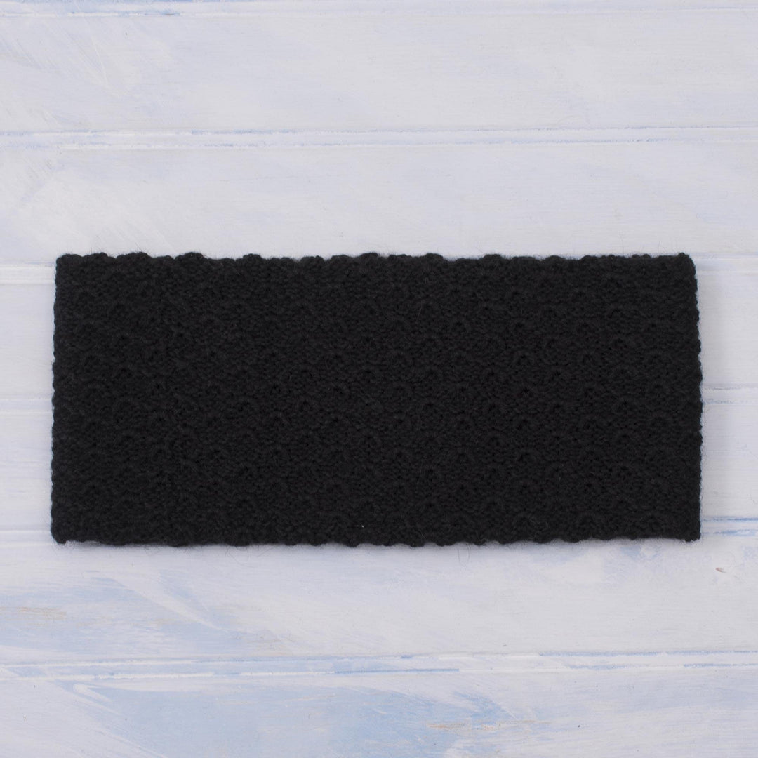 Wave Pattern 100% Baby Alpaca Headband in Black from Peru - Passionate Waves in Black