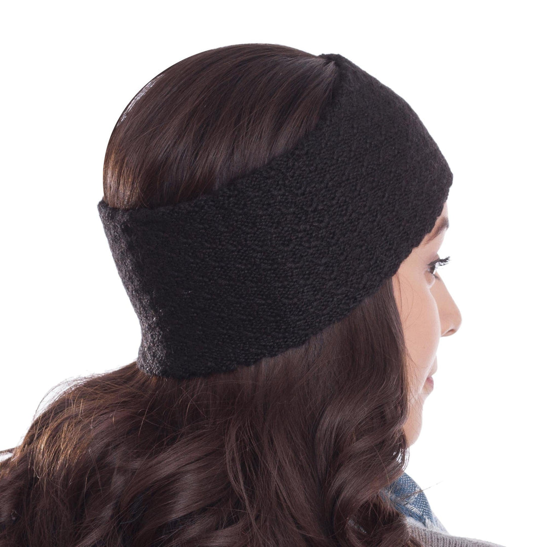 Wave Pattern 100% Baby Alpaca Headband in Black from Peru - Passionate Waves in Black