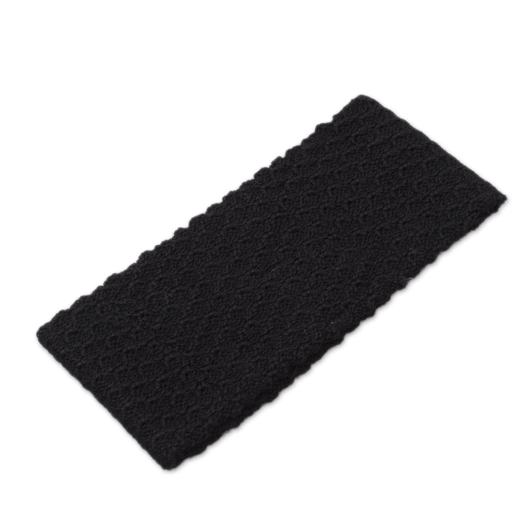 Wave Pattern 100% Baby Alpaca Headband in Black from Peru - Passionate Waves in Black