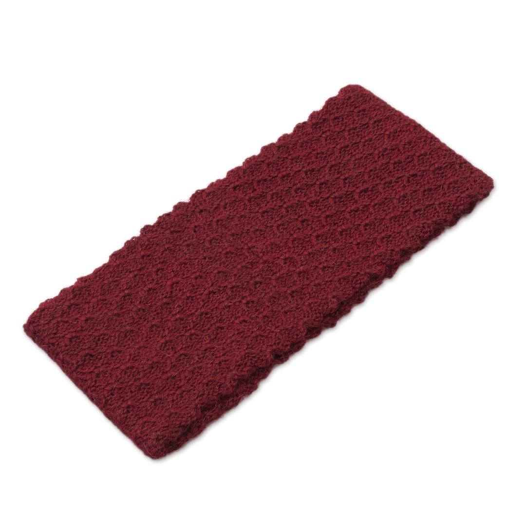 Wave Pattern 100% Baby Alpaca Headband in Crimson from Peru - Passionate Waves in Crimson