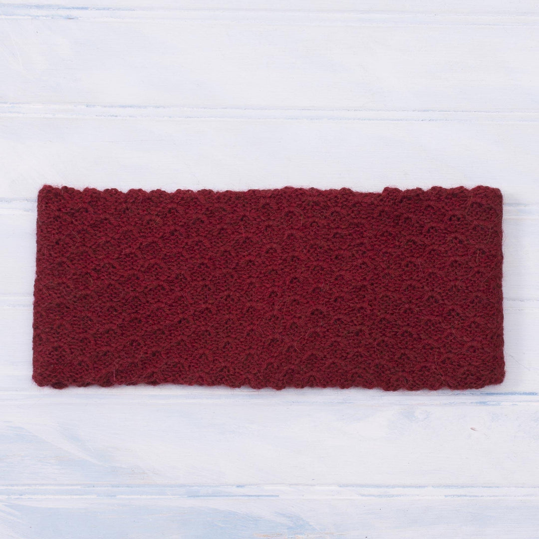 Wave Pattern 100% Baby Alpaca Headband in Crimson from Peru - Passionate Waves in Crimson