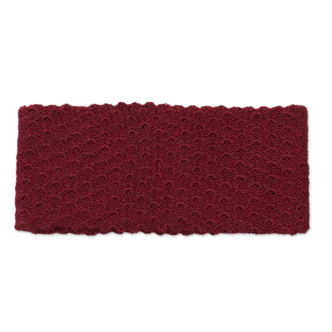 Wave Pattern 100% Baby Alpaca Headband in Crimson from Peru - Passionate Waves in Crimson