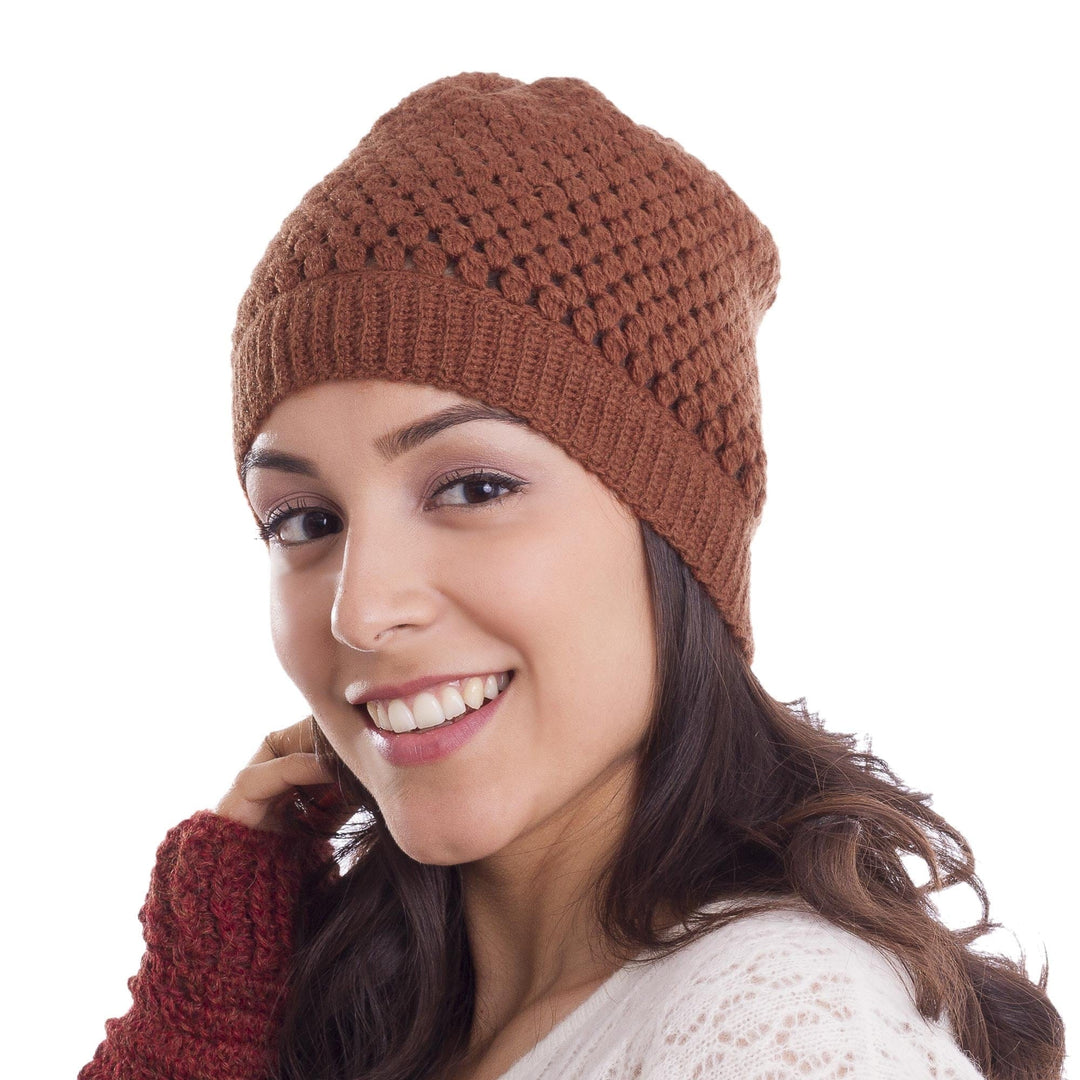 Hand-Crocheted Burnt Orange Alpaca Blend Hat from Peru - Burnt Orange Delight