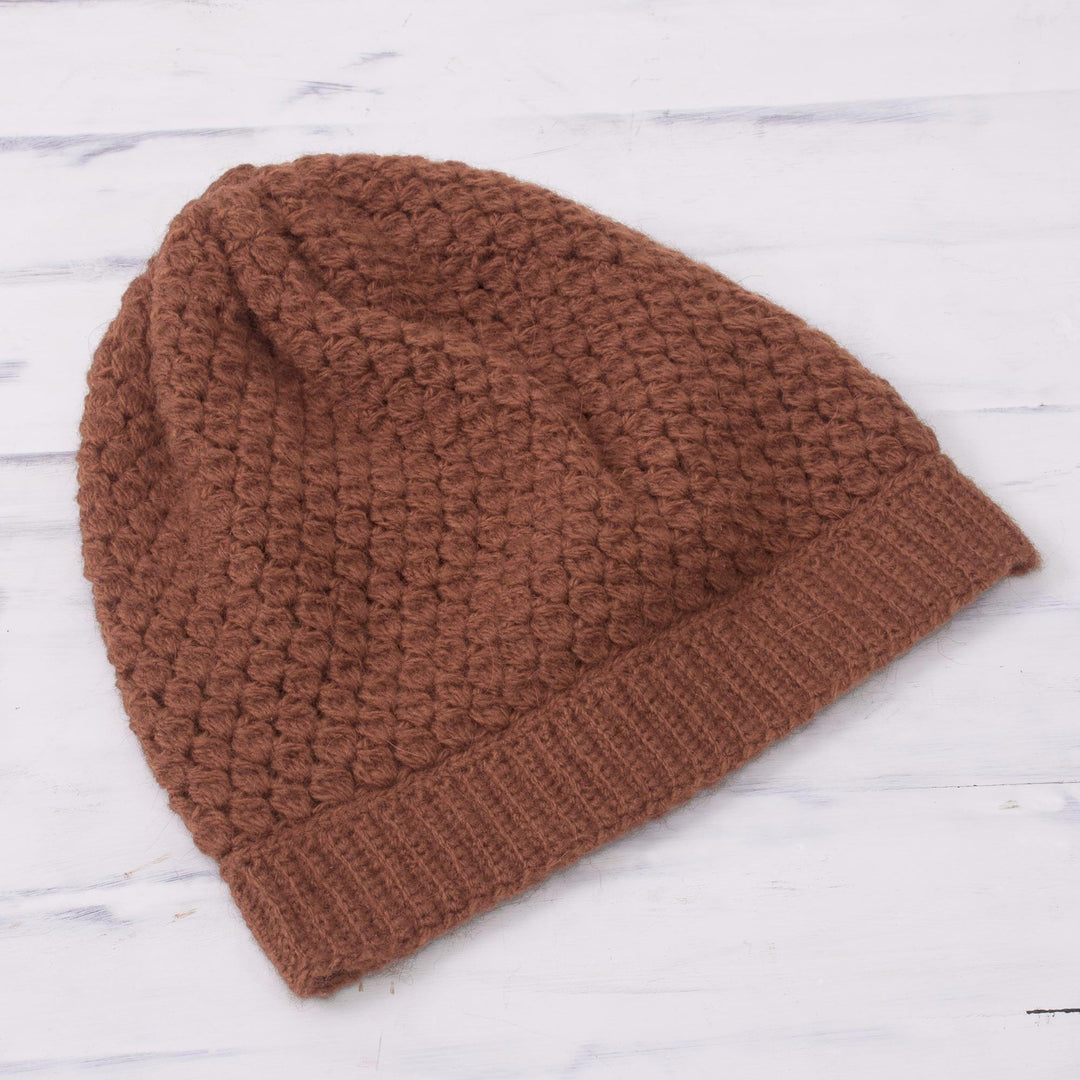 Hand-Crocheted Burnt Orange Alpaca Blend Hat from Peru - Burnt Orange Delight