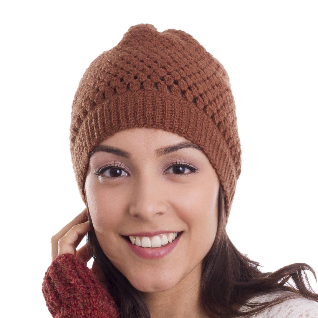 Hand-Crocheted Burnt Orange Alpaca Blend Hat from Peru - Burnt Orange Delight